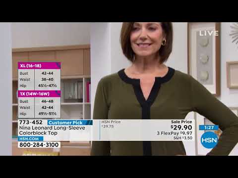 Nina Leonard LongSleeve Colorblock Top