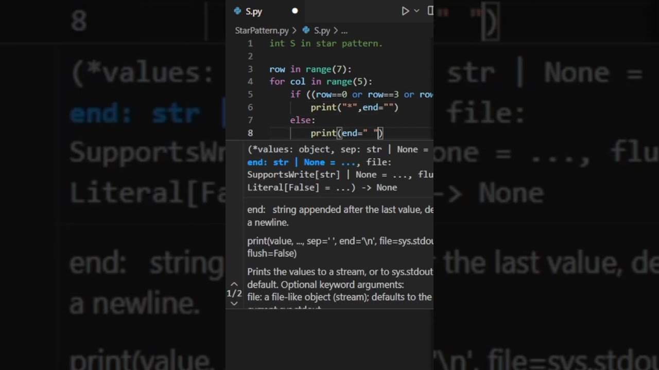 Printing Pattern ' S' in Python using Nested Loop with Easy Trick.# Python # shorts #loop