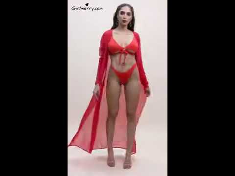 Plus size stretch v collar hollow un-padded two-piece sets with chiffon cover-up 048818