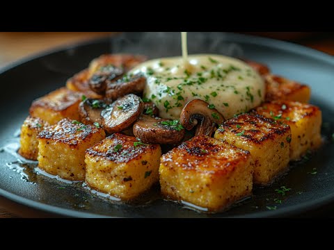 Crispy Vegan Polenta With Garlic Mushrooms – Creamy and Incredibly Delicious