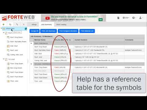 ForteWeb What's New - Attic Joists, Maximum Utilization Percentages, and Material List.
