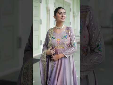 Dusty Purple Vichitra Silk Sequins & Zari Embroidered 12-Kali Anarkali Gown with Designer Dupatta