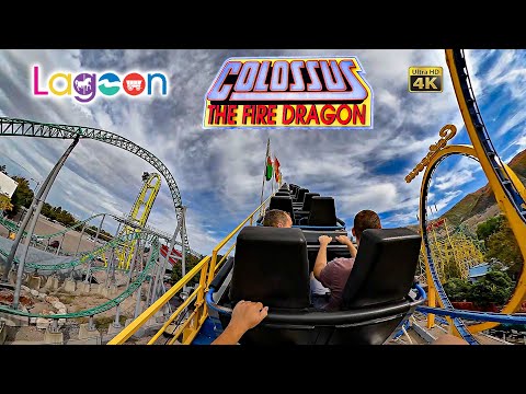 Colossus the Fire Dragon Roller Coaster On Ride Back Seat POV with Queue Lagoon 2023 09 30