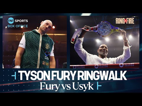 👑 Tyson Fury's INCREDIBLE ringwalk before facing Oleksandr Usyk at #RingOfFire 🔥 #FuryUsyk 🇸🇦