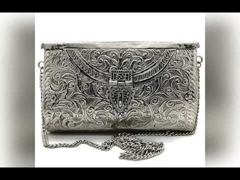 Latest designer oxidized clutch bag in pure sterling silver