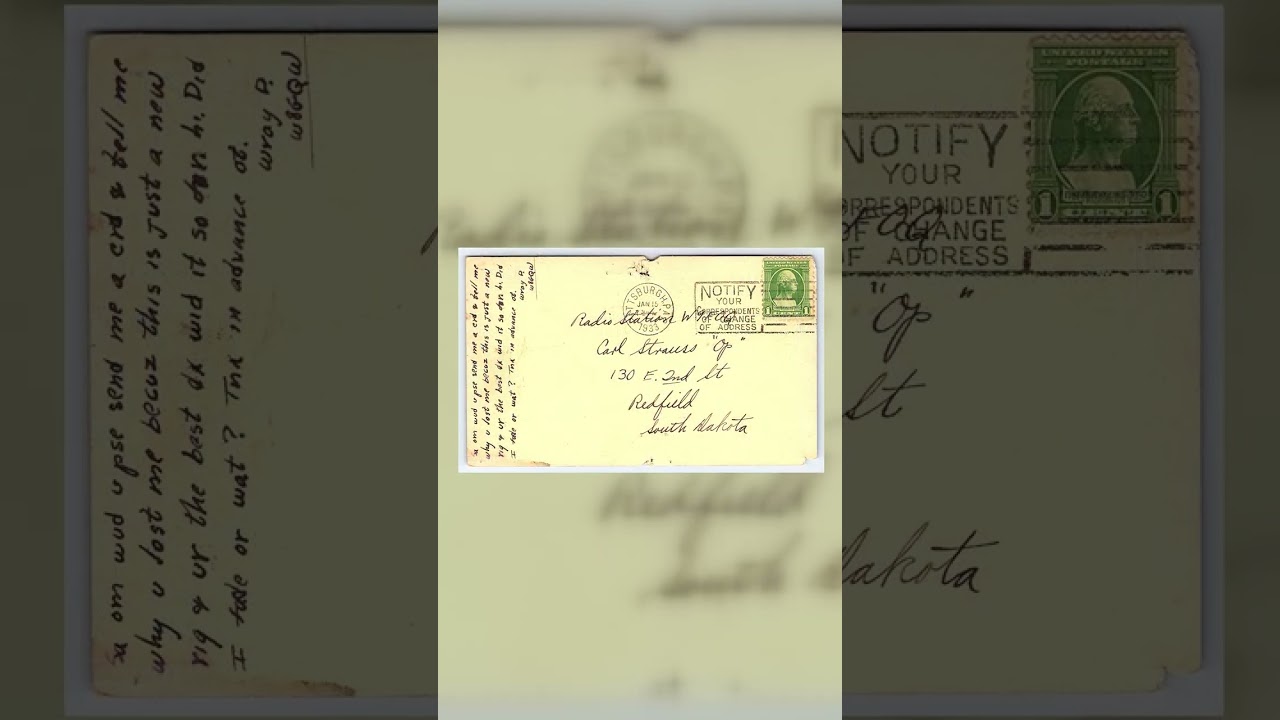 W8GQW QSL Card, Pittsburgh PA, 1933 Postmark Video