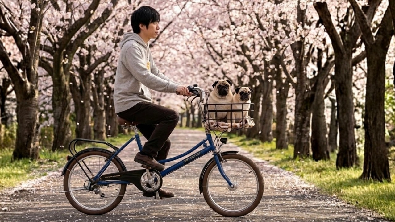 🔴パグ犬と自転車で桜並木サイクリング生配信！！！