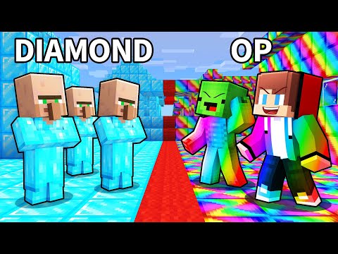 Villagers DIAMOND vs JJ & Mikey OP Village Survival Battle in Minecraft (Maizen)