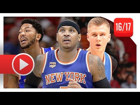 Carmelo Anthony, Derrick Rose & Kristaps Porzingis Highlights vs Heat (2016.12.06) - 35 For Melo!