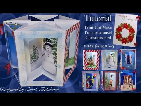 TUTORIAL Pop up 3D Christmas carousel card / book Theatre Stage Star Peep show book #christmas
