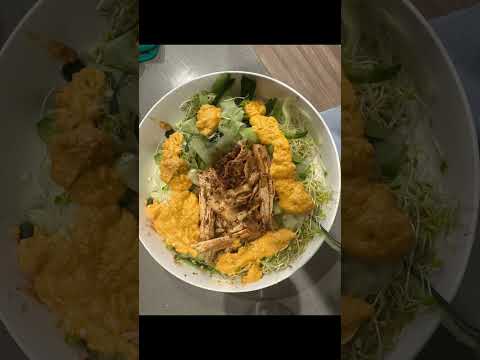 #vegan tofu skin, alfalfa sprouts, cucumber noodles, coconut peanut sauce