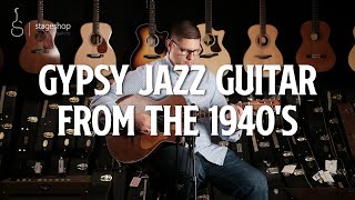 Video thumbnail for 1940's Antoine Di Mauro Gypsy Jazz Guitar Demo by Ferenc Illés in Stageshop by Stageshop