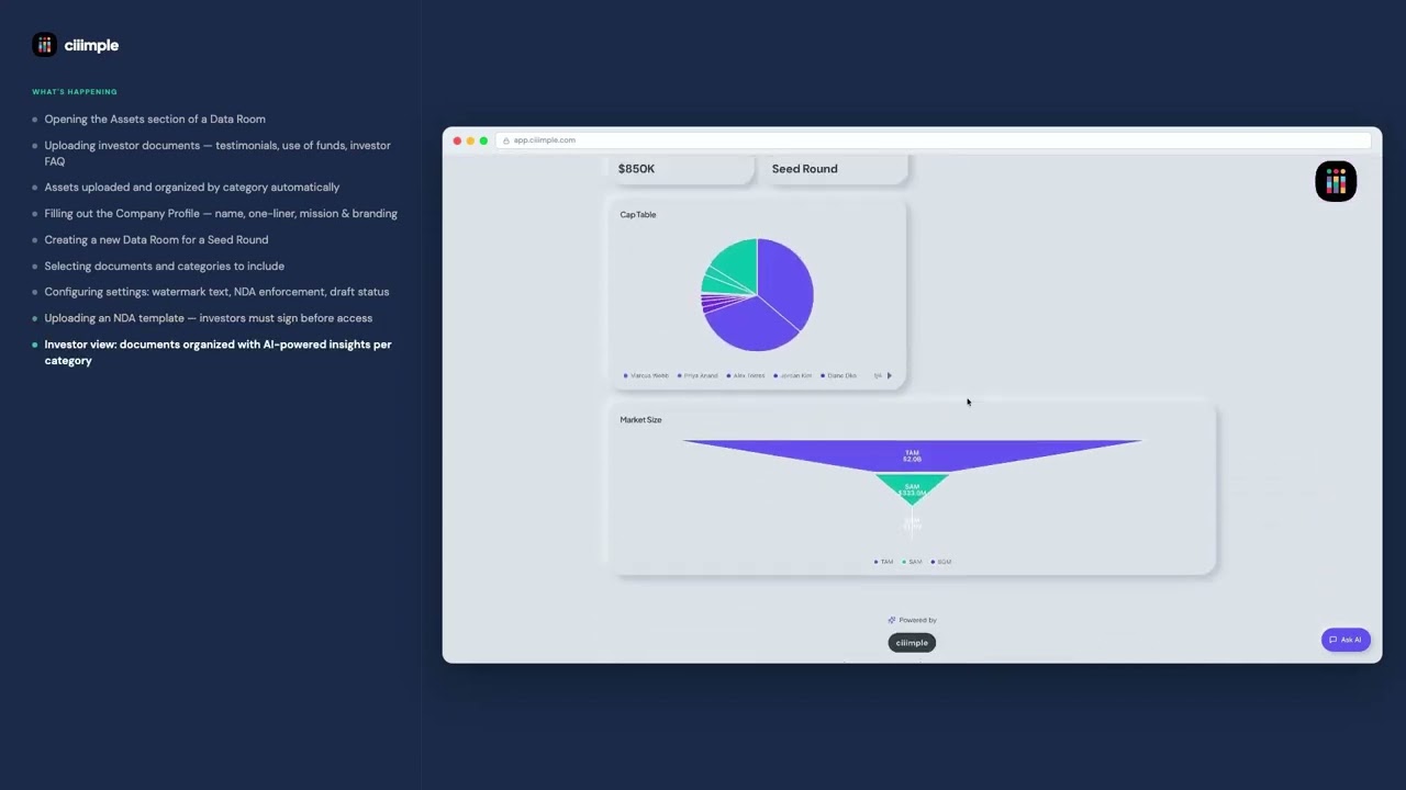 Ciiimple - Upload Docs, Send NDAs. Create Intelligent Data Room, Generate AI Summaries and more...