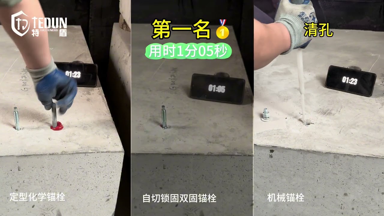 Comparison of installation between Adhesive Screw Anchor, mechanical anchor and inverted cone anchor