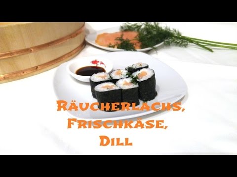 Hoso Maki Sushi with smoked salmon, cream cheese and dill - make your own sushi