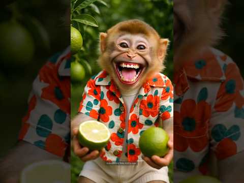 Cute Baby Monkey Tastes Limes and Laughs! 🍋😂- Funny