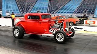 FLIRT'N WITH DISASTER! BITCHIN 32 FORD ALMOST LOSES IT AND THEN TAKES OUT NOVA ON A 10SEC RUN!