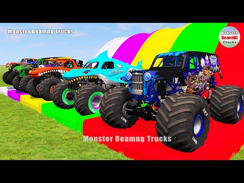 Triple Flatbed Trailer Monster Trucks Transport with Slide Color - BeamNG.drive 373