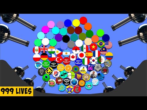 999 LIVES - Guns vs 84 Country, Colour & YouTuber Marbles - Battle Royale