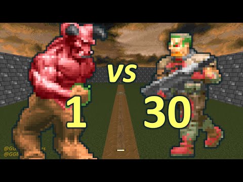 Baron of Hell vs 30 Zombiemen - Monster Infighting - Doom Retro Battles