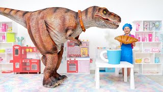 Giant T-Rex & Baby Dinosaurs Morning Routine! Stephi Takes Care of Her Pets