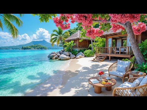 🏝️Summer Morning Coffee by the Beach Cafe | Relaxing Jazz & Ocean View for Calm Focus, Chill & Study