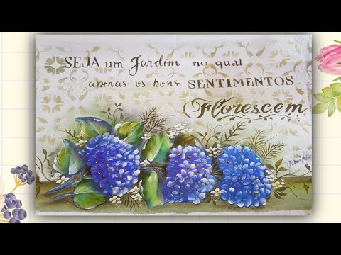 Pano de Prato Decorado com Adesivo Termocolante Hortensias