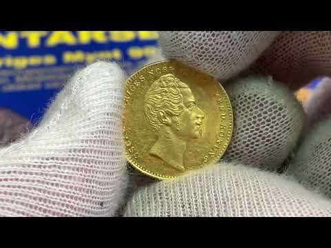 Guldmynt - Oskar I - 2 Dukater 1857 - Härligt porträtt med frostad relief och djupt glänsande fält