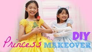 PRINCESS BELLE and CINDERELLA MAKEOVER DIY