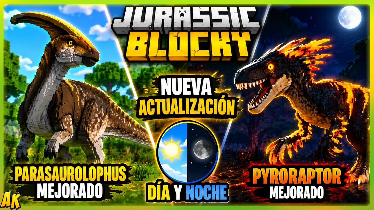 🔥ACTUALIZACIÓN🔥PARASAUROLOPHUS LUX, REMODEL de DINOS y AÑADIDO DÍA y NOCHE | Jurassic Blocky