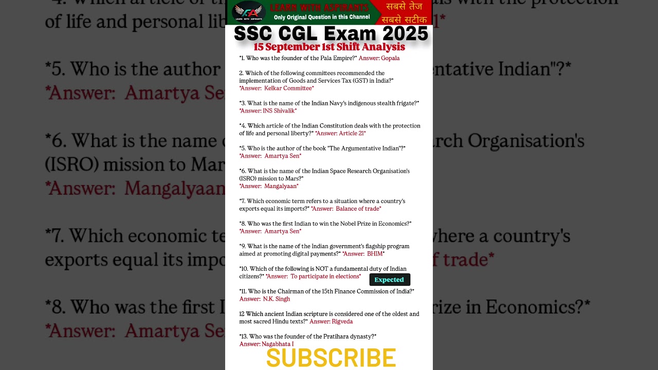SSC CGL EXAM ANALYSIS 2025 |  SSC CGL Question Paper 2025 |15 Sept 1st SHIFT |SSC CGL Paper Solution