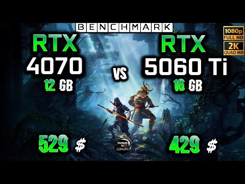 RTX 4070 12GB vs RTX 5060 Ti 16GB / Test / 1080p - 1440p  / in 8 Games / Ryzen 7 9800X3D