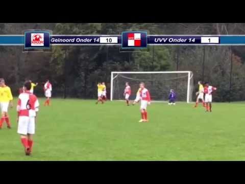 Geinoord O14 - UVV O14: 11-1. Alle doelpunten en een aantal van de kansen.