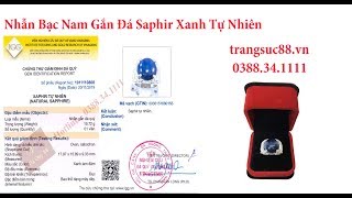 Nhẫn Bạc Nam 3D Gắn Đá Saphia Xanh Tự Nhiên Mài Sống