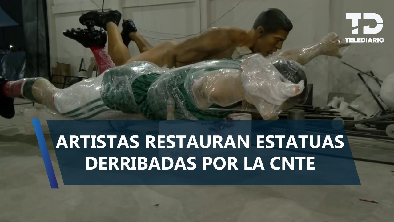 “Fueron horas de trabajo”: Artesanos restauran estatuas de futbolistas derribadas por la CNTE