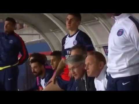 réaction du banc parisien durant le but de Javier Pastore