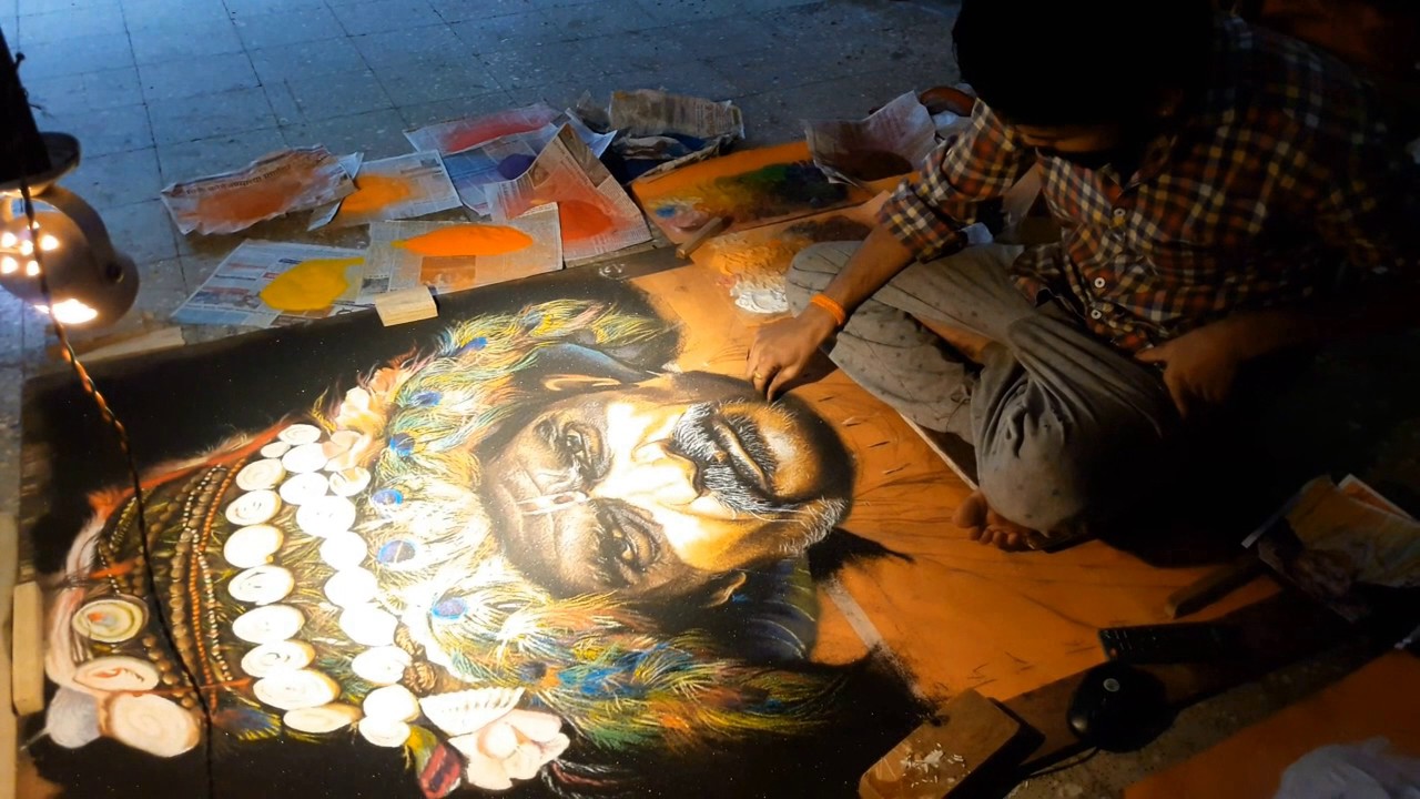 Hyper realistic portrait rangoli design tribal by kartik khadatkar