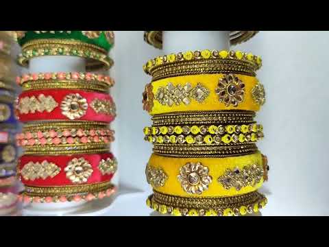 12 colouirs brass velvet bridal bangles set velvet dulhan ch...