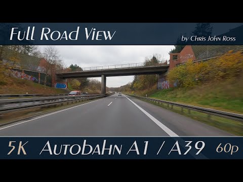 Autobahn (A1/A39), Germany: HH-Wilhelmsburg-Süd - Maschener Kreuz - Lüneburg-Nord - 5K (2880p/60p)