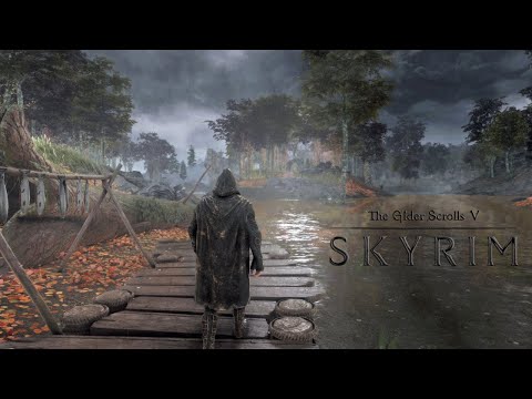 [4K] Skyrim Rain Ambience | Walk around the Map (no music)