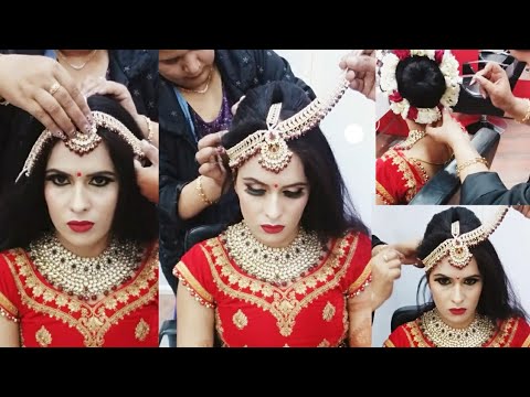 Different style bridal hairstyle and Tikka setting