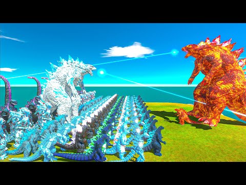 LEGENDARY GODZILLA revolt battle simulator with Team ICE GODZILLA VS Evolved FIRE Godzilla - ARBS