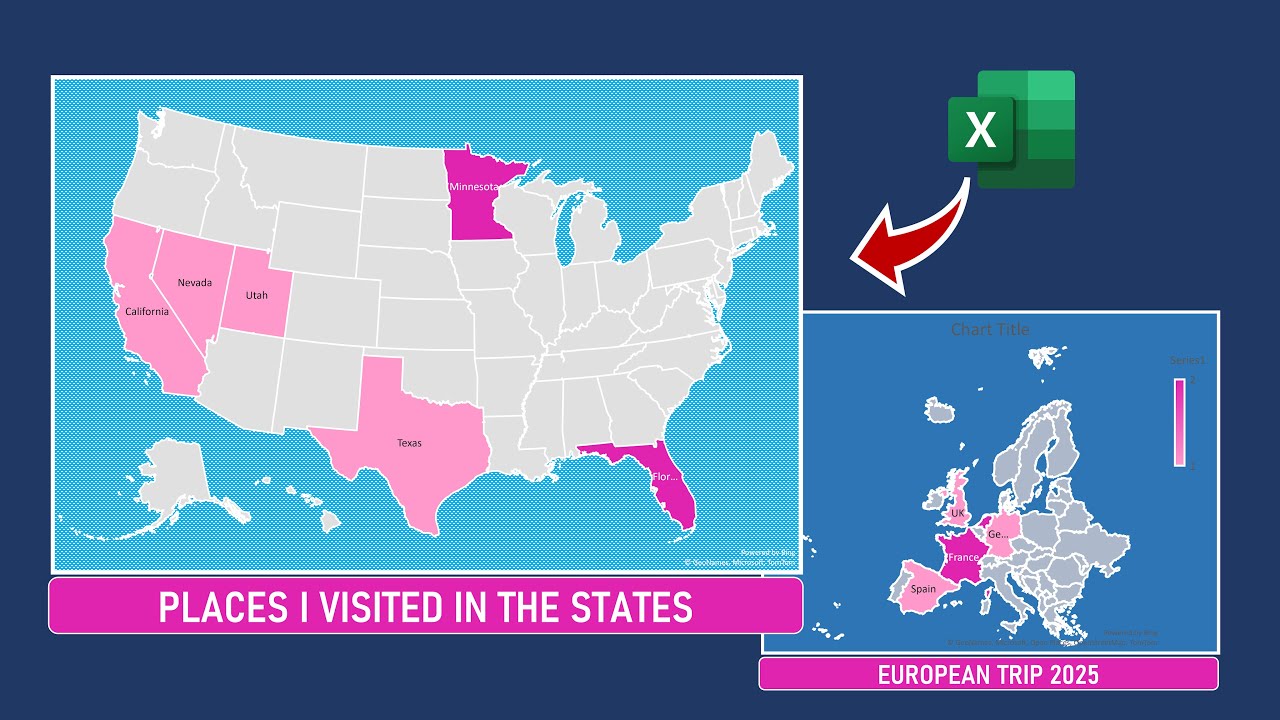 Map Your Travels: Displaying Visited States and Countries in Excel | Excel Charts and Maps