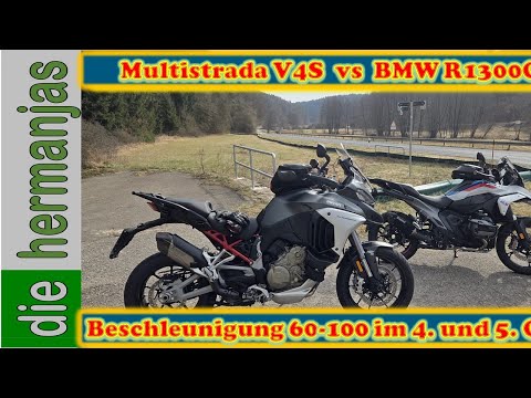 Multistrada V4S vs. BMW R1300 GS. Acceleration comparison from 60-100 km/h in 4th and 5th gear.