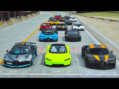 Tesla Roadster with NOS vs Bugatti Hypercars - Drag Race 20 KM