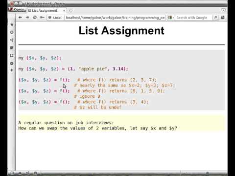 Beginner Perl Maven tutorial 4.2 - list assignment