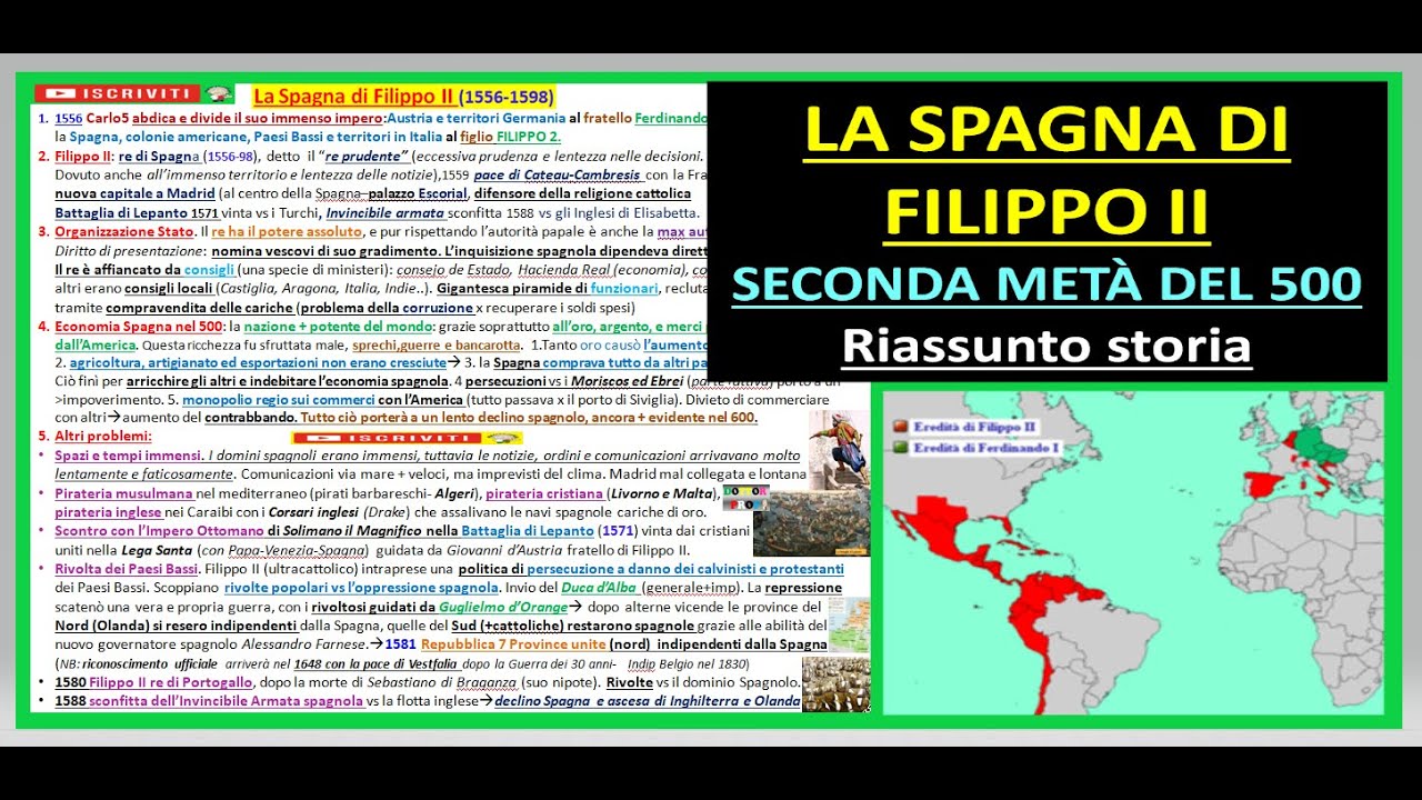 LA SPAGNA DI FILIPPO II nella seconda metà del '500 riassunto storia x superiori