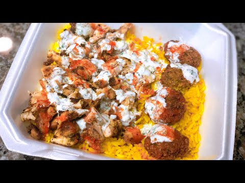 How to Make HALAL CART STYLE CHICKEN and RICE With HOMEMADE FALAFEL | HALAL GUYS COPY CAT RECIPE