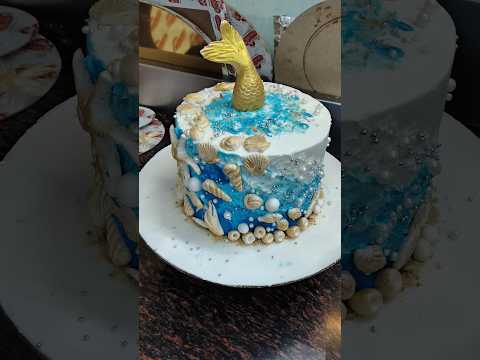 This is a mermaid-themed cake, decorated with an edible golden#shorts video #cake #vanilacake#desi