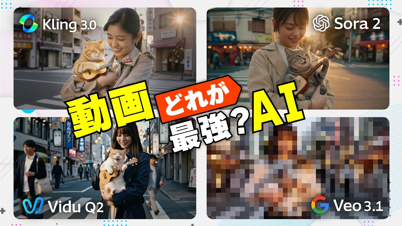 動画生成 AI 5選をガチ比較！Sora・Kling・Veo・Vidu 全部試してみた！